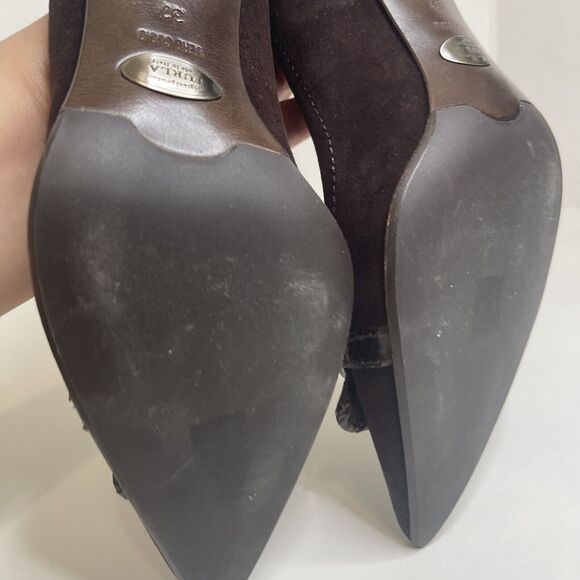 Furla Made In Italy Brown Suede Kitten Heels Size 37 - Picture 7 of 12